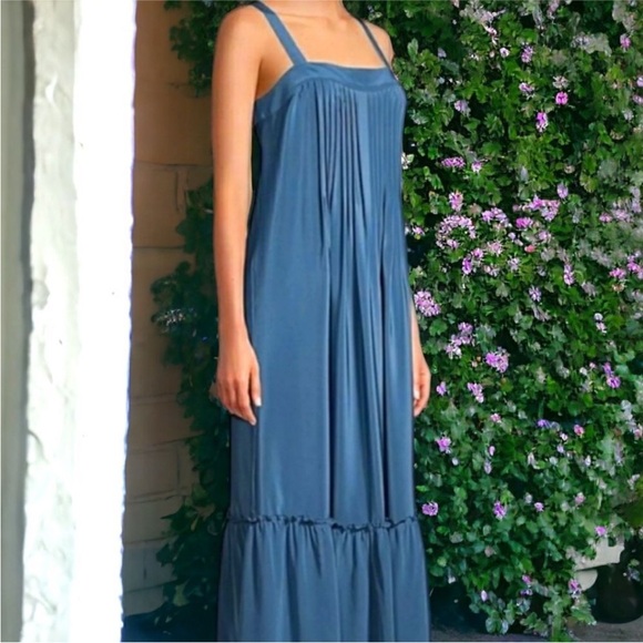 Jade by JOHNNY WAS KALIF Pintucked Maxi 100% SILK Ultramarine Blue XS - Picture 1 of 9